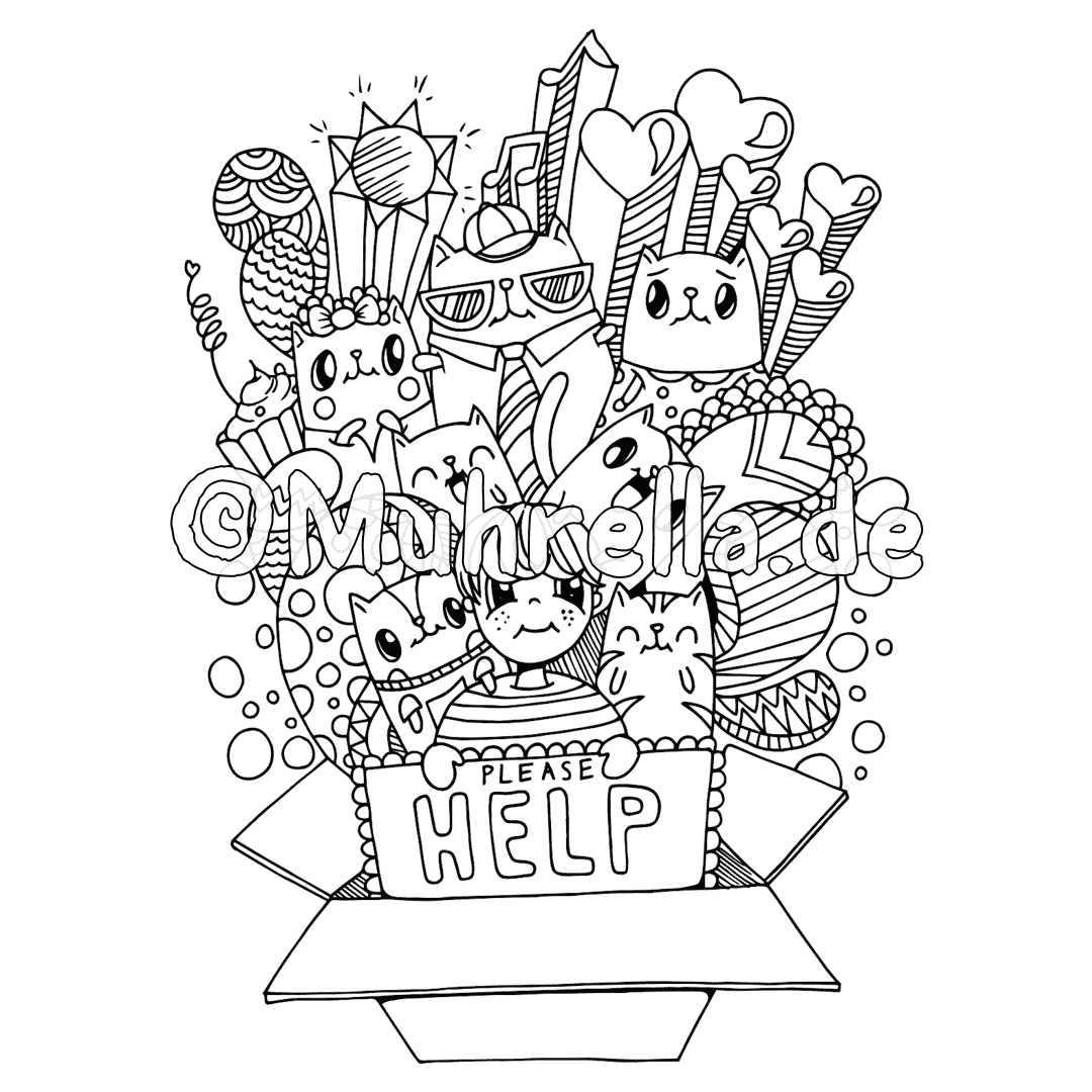 Doodle Cats Coloring Book sample coloring page